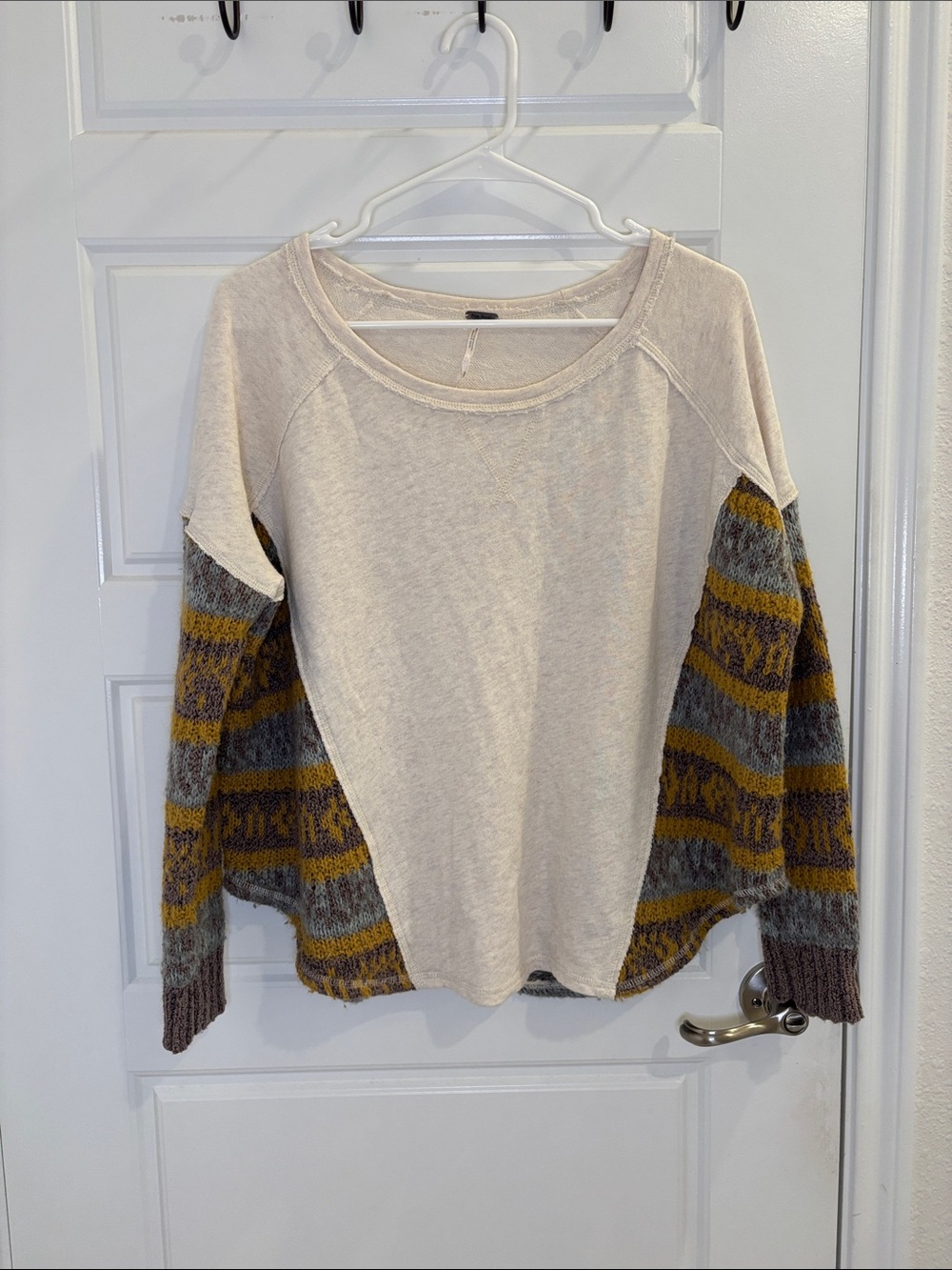 Free People XS Mixed Media Knit Sleeve Pullover Top Boho